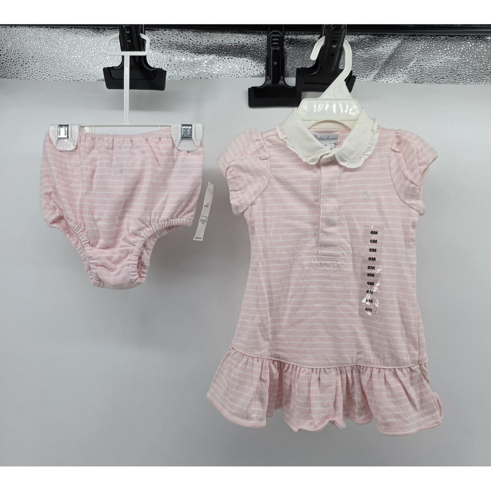 New! Ralph Lauren Baby Girls Ruffled Polo Dress Bloomers Set 6 M months Pink